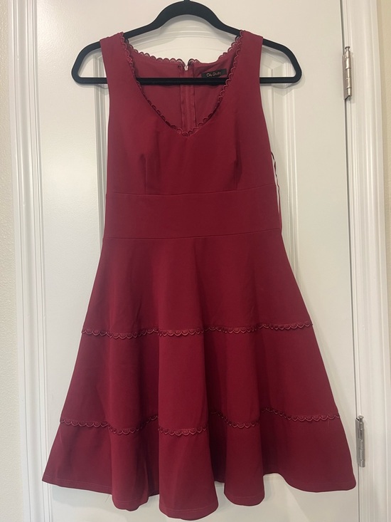 City Studio Dresses & Skirts - City Studio Burgundy Scalloped V-Neck Fit & Flare A-line Mini Dress Sz 9 NWT